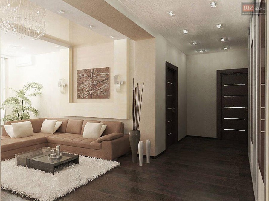 Гостиная в светло коричневых тонах