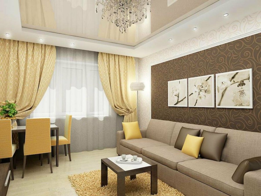 Зал в коричнево-бежевых тонах