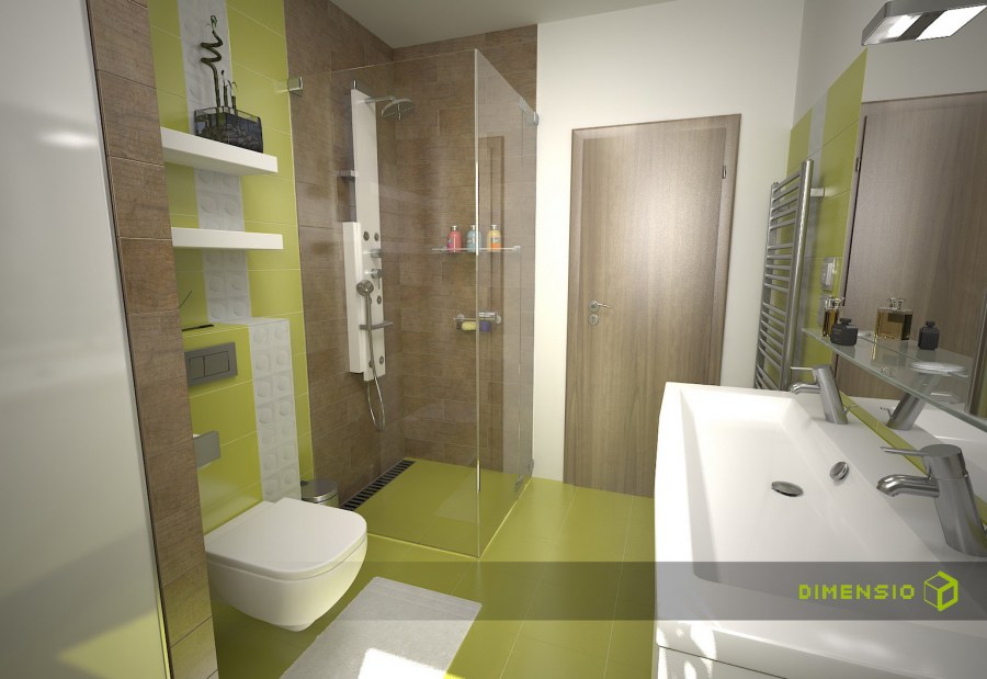 Ванная в бежевых тонах с яркими акцентами