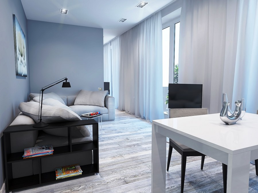Интерьер однушки в холодных тонах