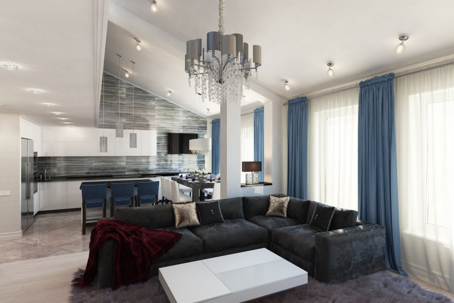 Трапециевидная кухня гостиная