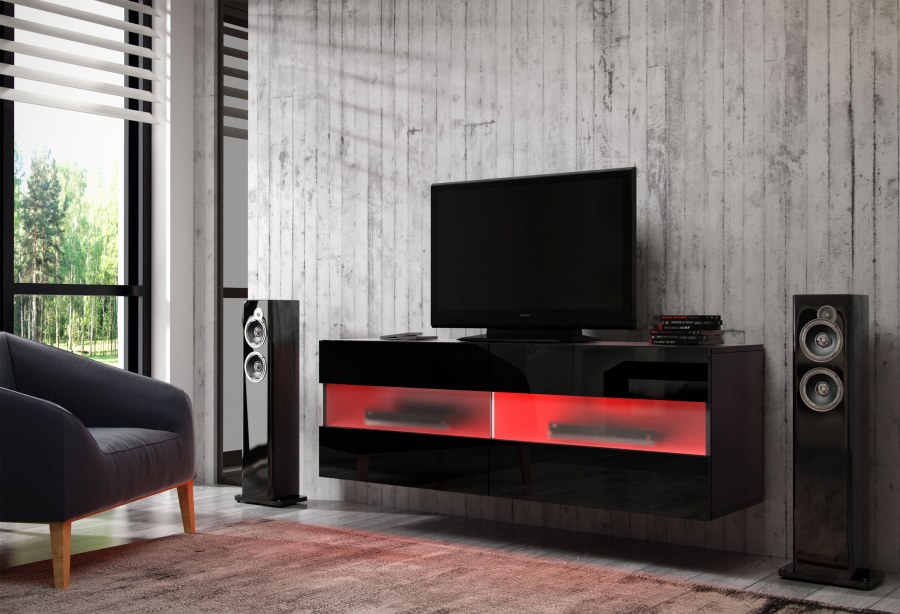 Тумба ТВ 2000 Бруклин чёрный глянец