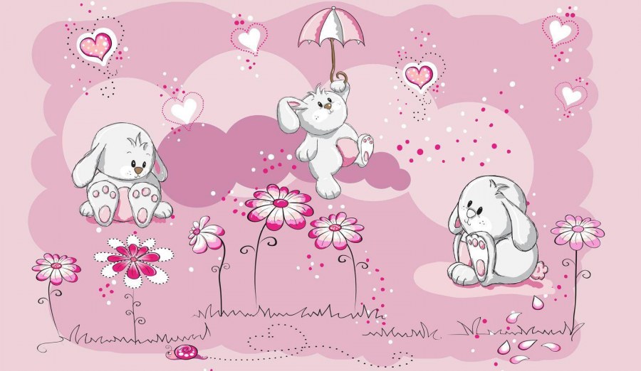 Розовые обои с зайчиками