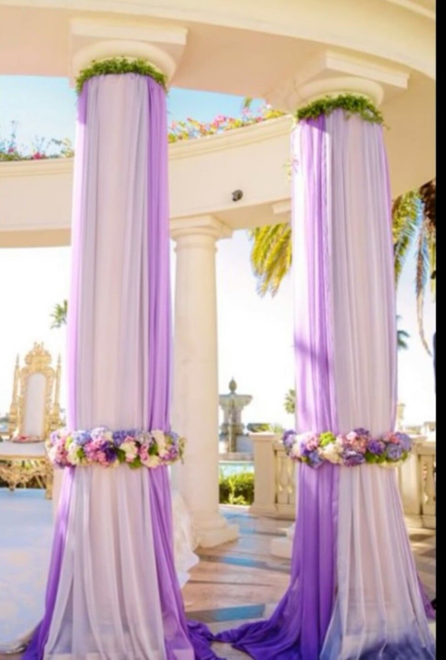 Украшение колонн тканью