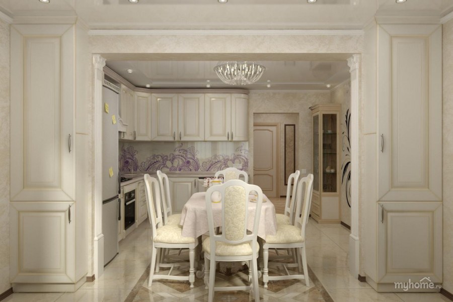 Кухня гостиная Неоклассика серые двери