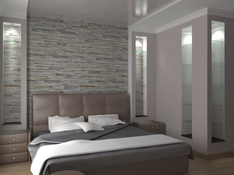 Декоративный камень в интерьере спальни