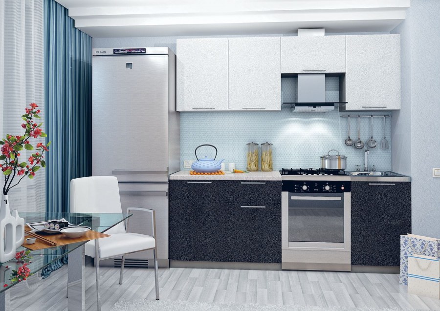 Кухня олива 2.1 м черный / белый металлик