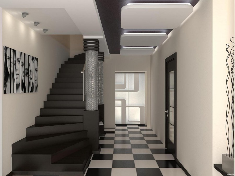 Современная прихожая с лестницей