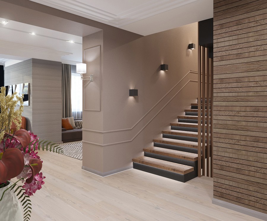 Интерьер холла с лестницей