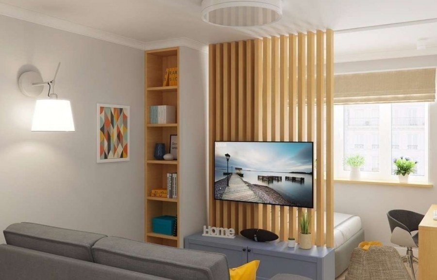 Перегородка для зонирования комнаты с телевизором