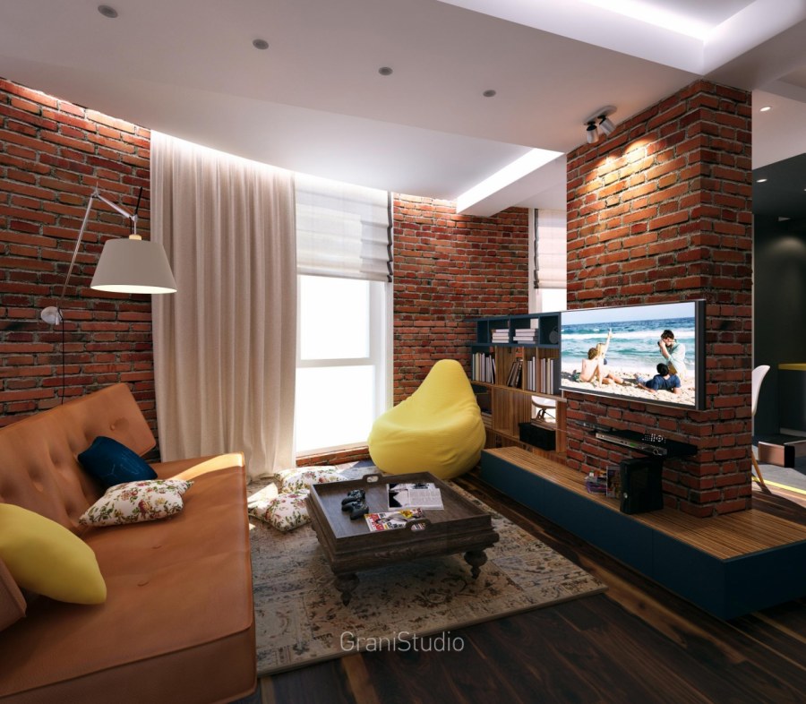 Гостиная лофт 15 кв