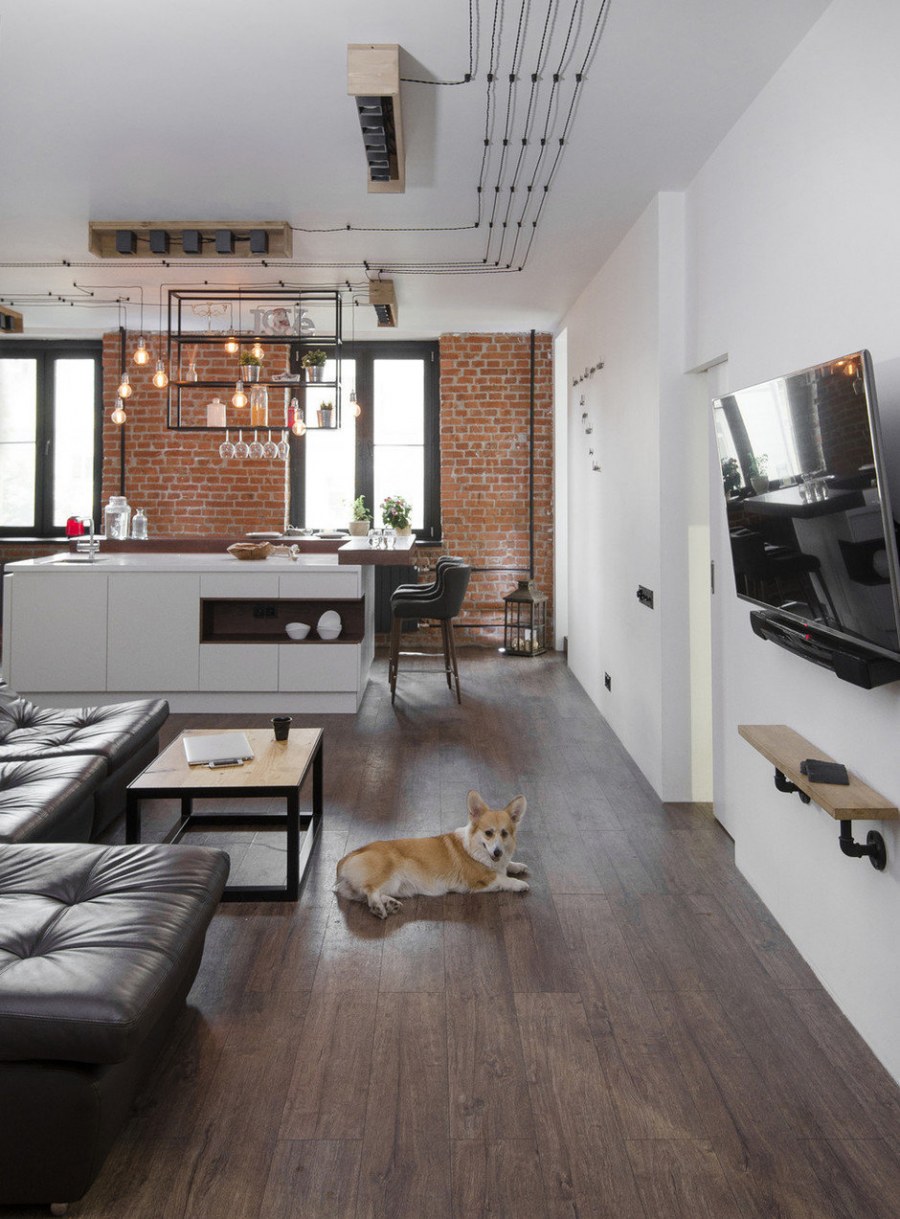 Интерьер лофт гостиная 15кв