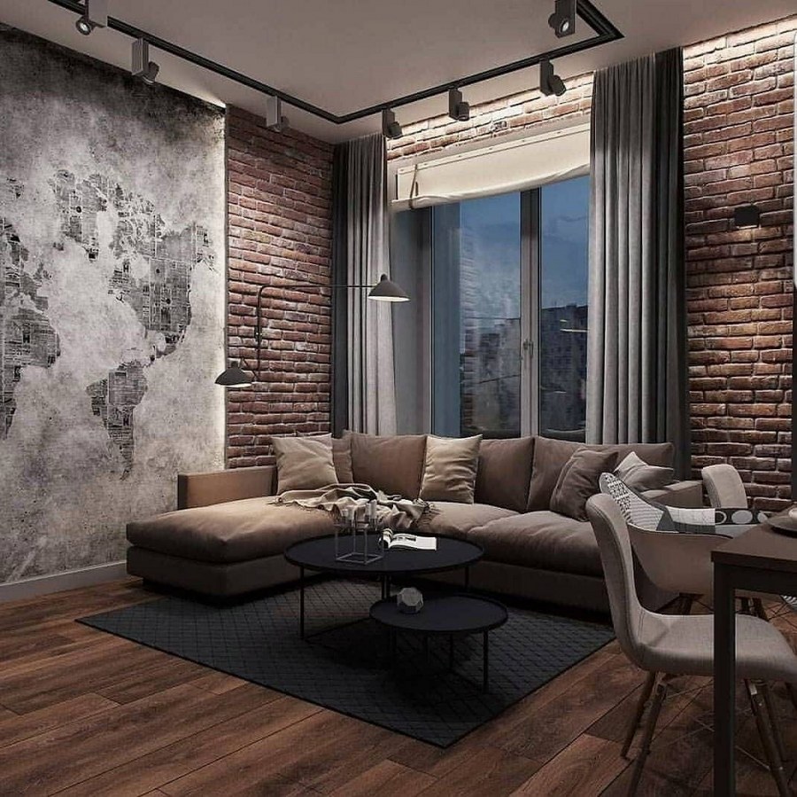 Интерьер лофт гостиная 15кв