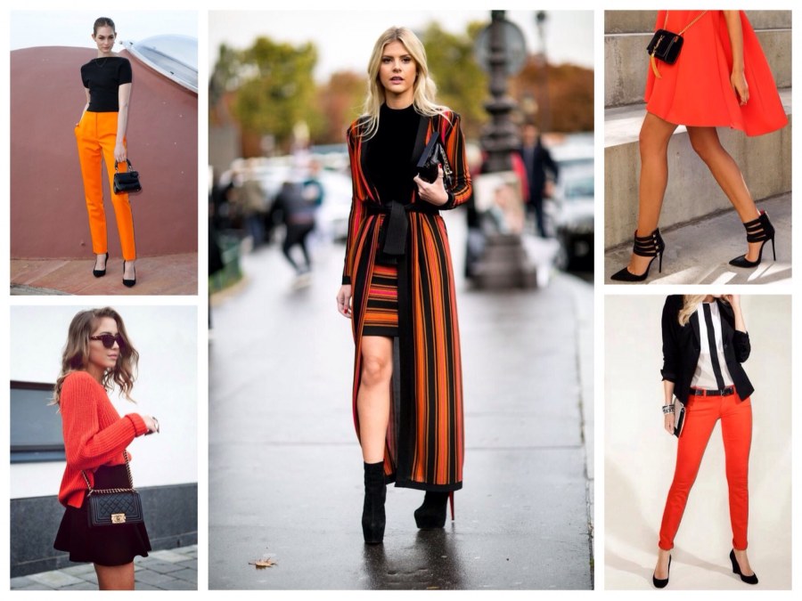 Сочетание Черничного и оранжевого в одежде