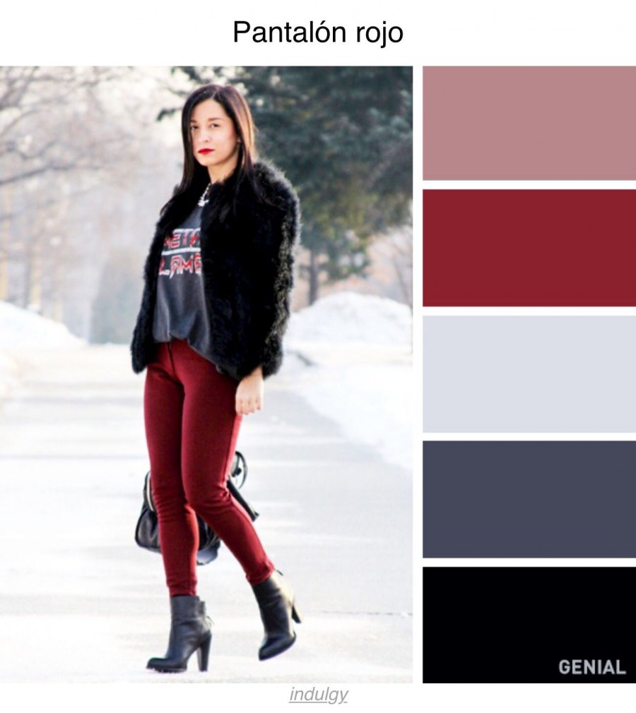 Сочетание серого цвета с бордовым в одежде