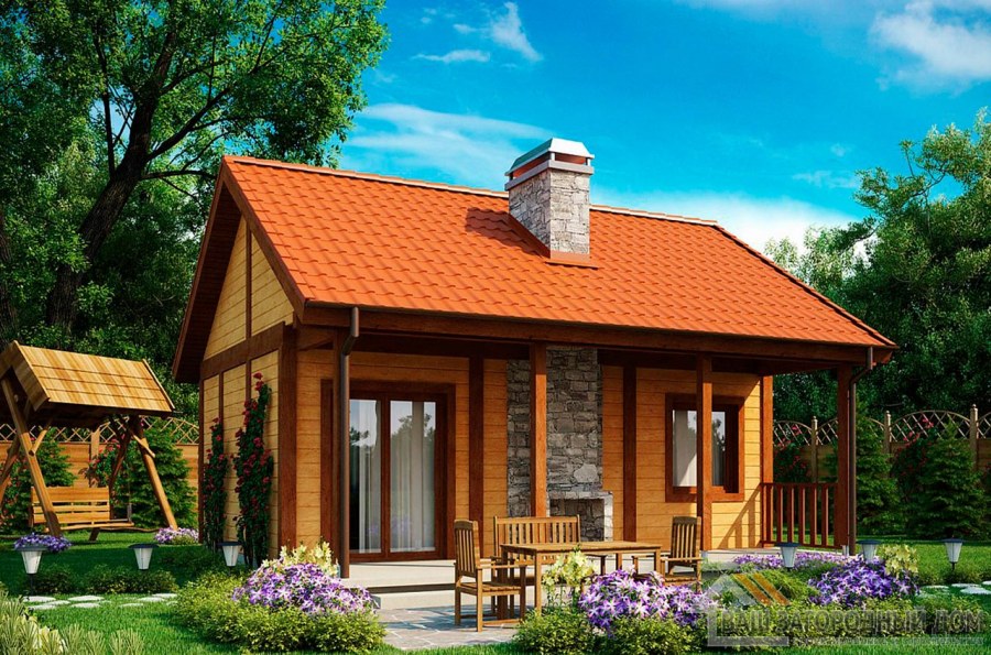 Деревянный дом одноэтажный с террасой 100кв