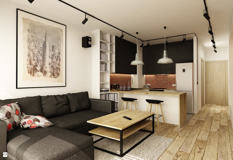 Кухня гостиная в стиле лофт 18 кв м