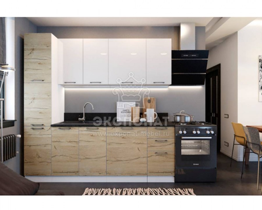 Кухня Даллас ЛДСП 2,2 М. белый/дуб Кера