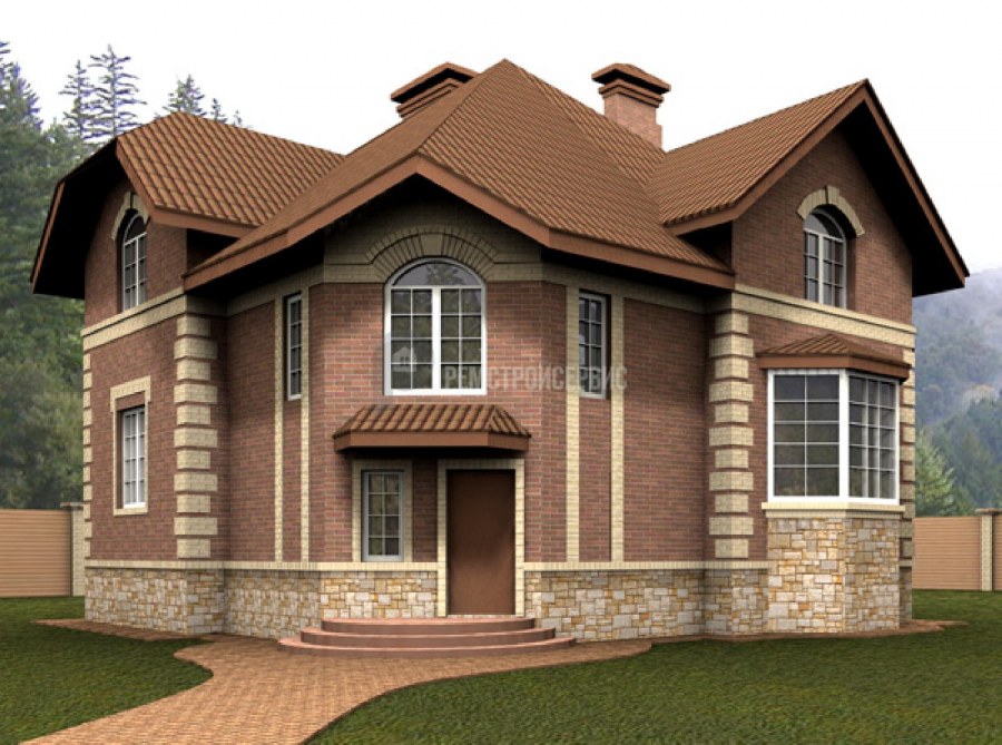 Кирпичный дом с цоколем