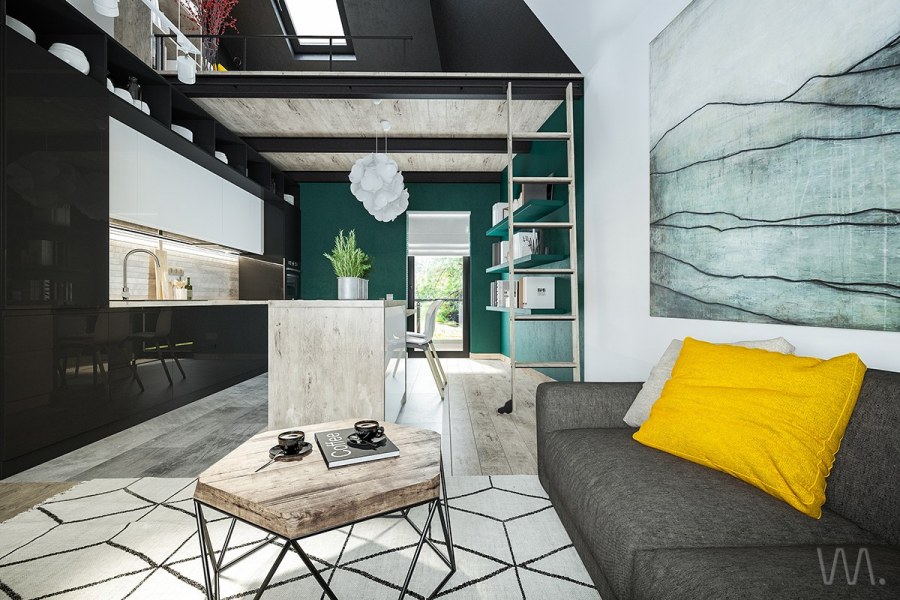 Интерьер студии лофт 30кв