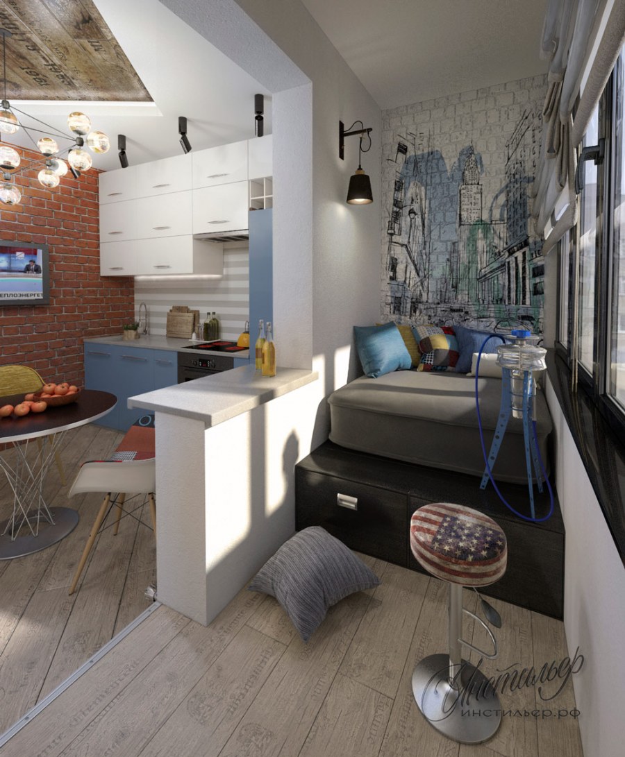 Кухня гостинная 20кв м лофт