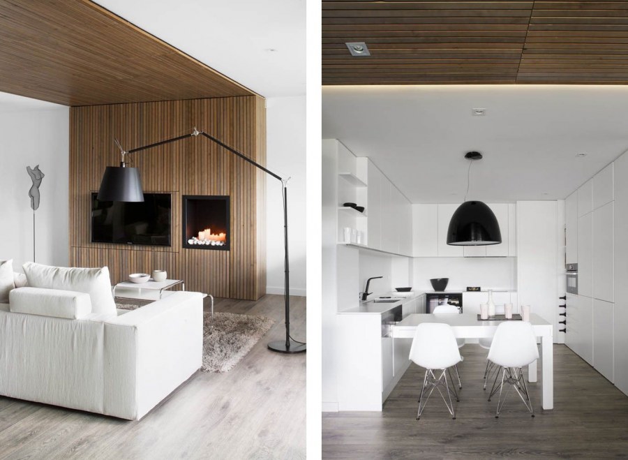 Интерьер белый с деревом