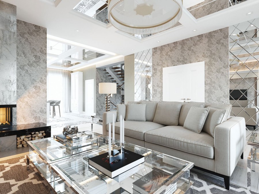 Кухня гостиная с мраморным полом