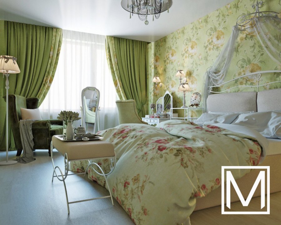 Зеленая спальня в стиле Прованс