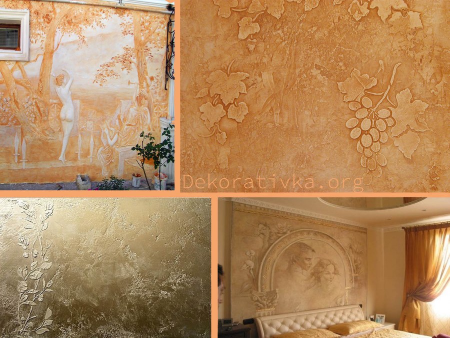 Декоративная штукатурка для внутренней отделки с трафаретом