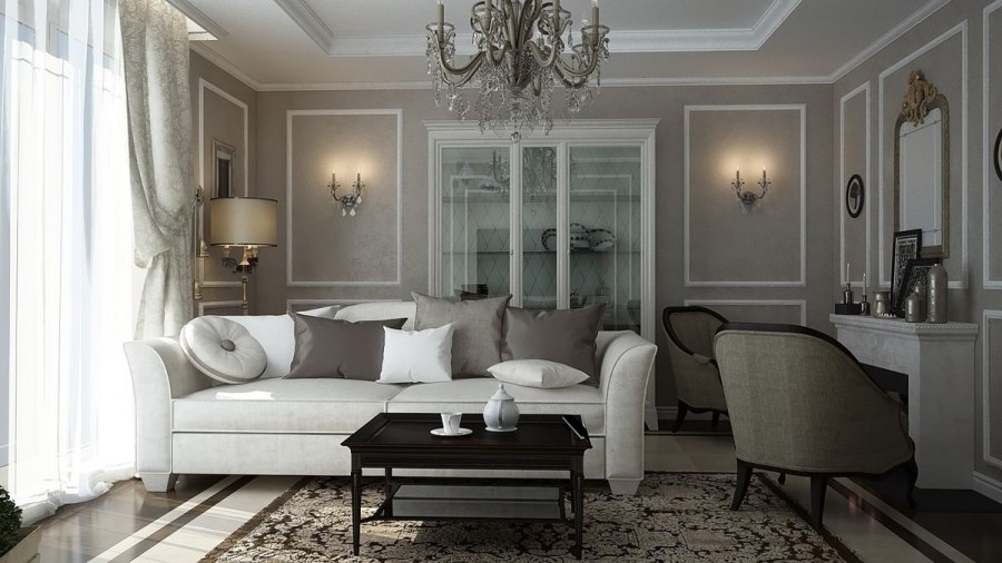 Линкруста в интерьере гостиной в стиле Неоклассика