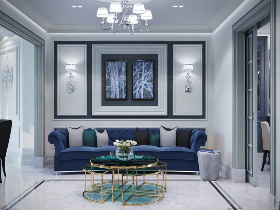 Гостиная в серо голубом цвете