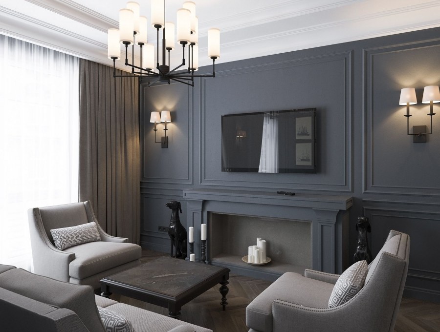 Молдинги в интерьере гостиной