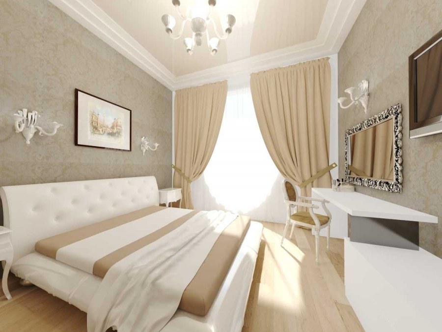 Интерьер спальни в бежевых тонах