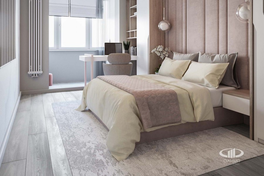 Стильная бежевая спальня