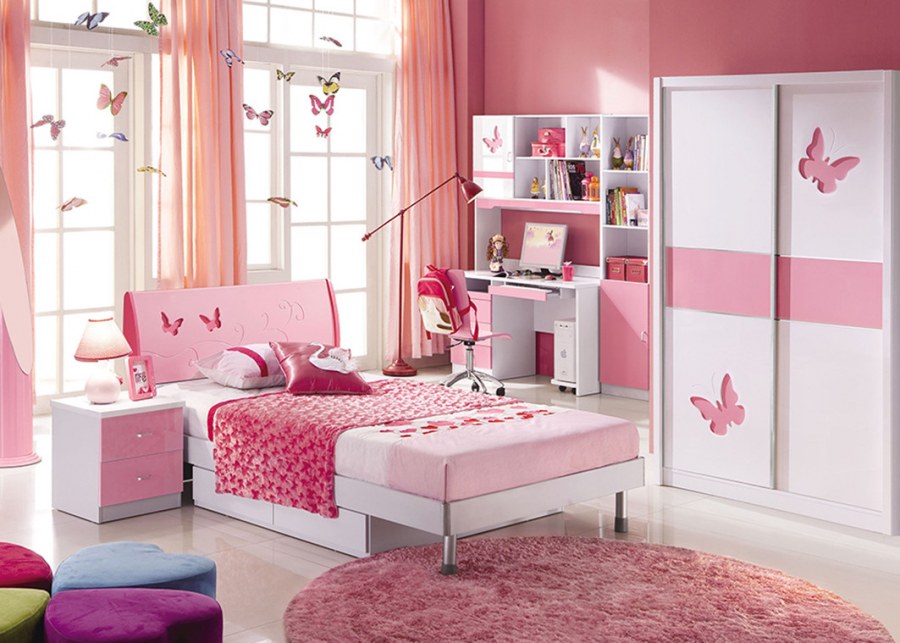 Спальня piccola MK-4619-Pi кровать тумбочка шкаф розовый/белый