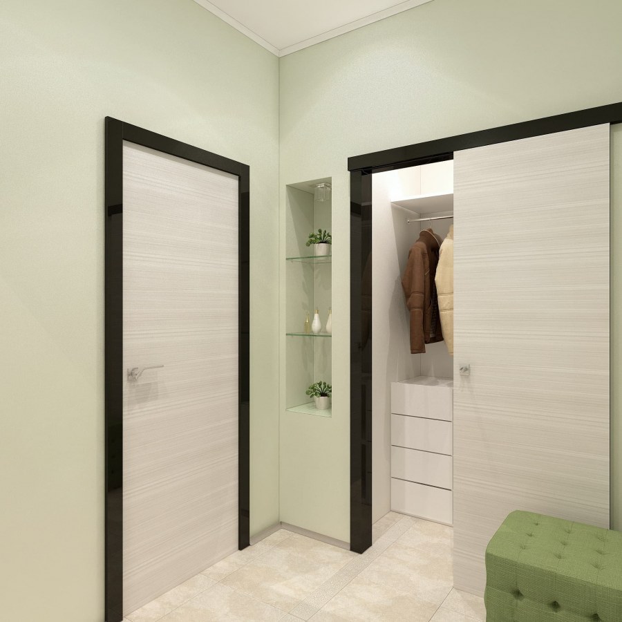 Светлые двери с темными наличниками