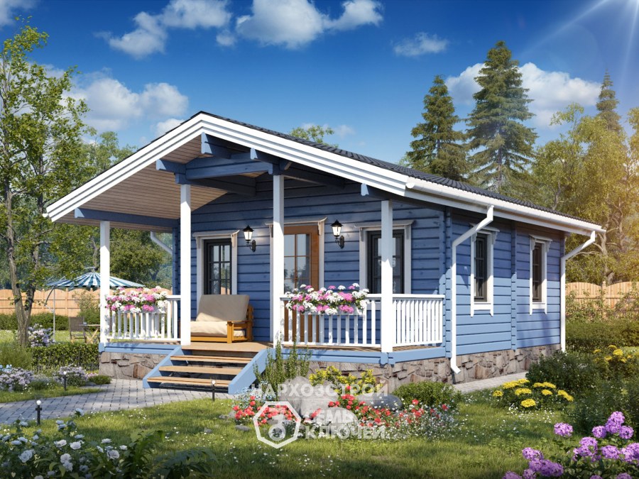 Одноэтажный дачный дом с террасой