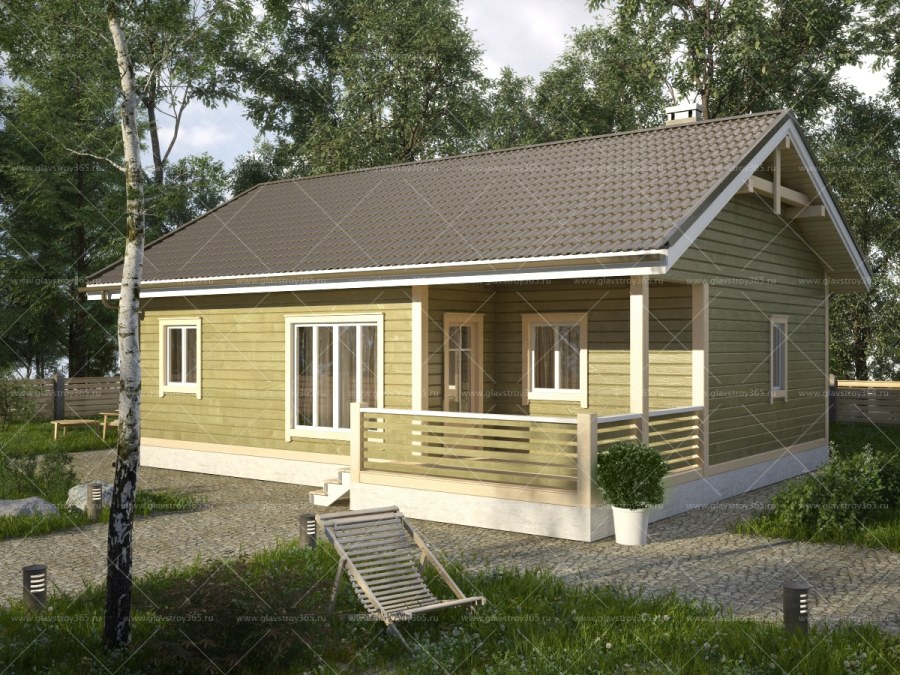 Одноэтажный дачный дом с верандой
