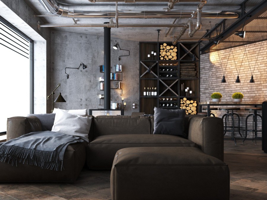 Урбанистический стиль в интерьере гостиной