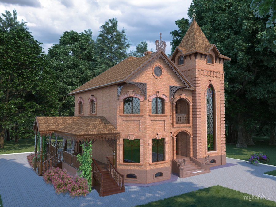 Кирпичный дом в русском стиле