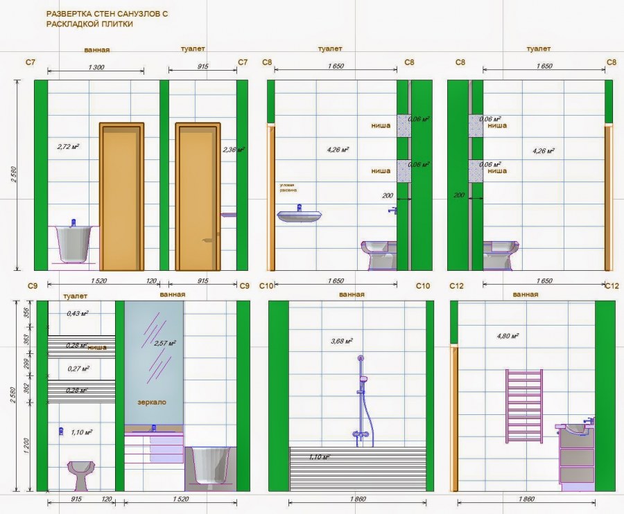 Развертка стен с раскладкой плитки