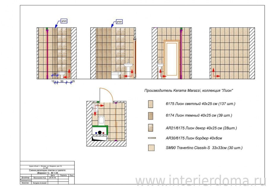 Раскладка плитки в ванной чертеж