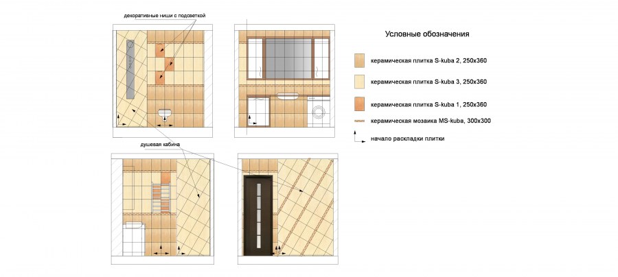 Раскладка плитки в ванной чертеж 30/60