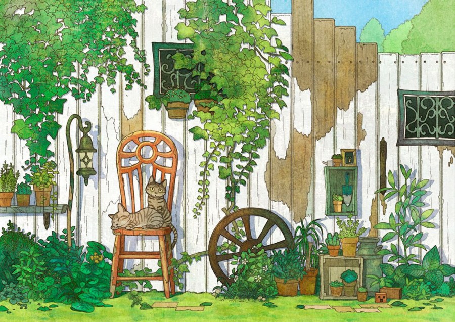 Забор и сад иллюстрация