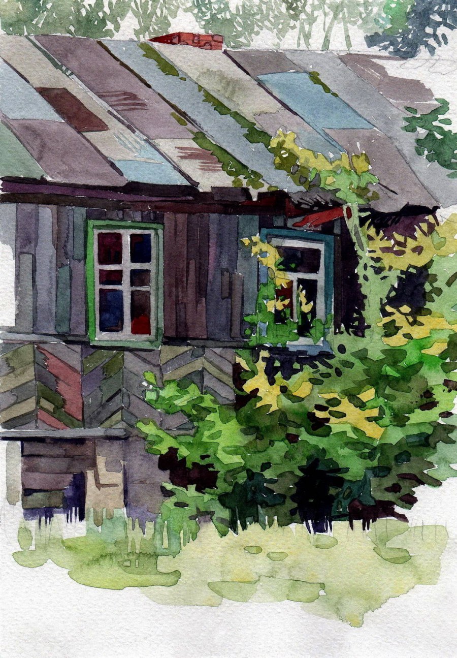 Пленэр акварелью деревня