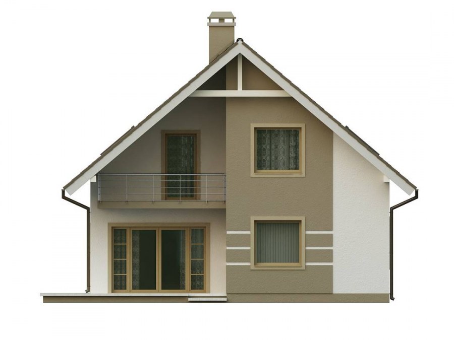 Фасад двухэтажного дома с двускатной крышей
