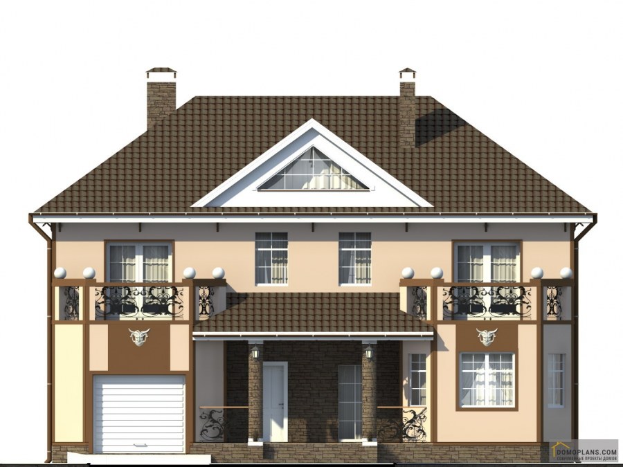 Двухэтажный дом с гаражом и балконом