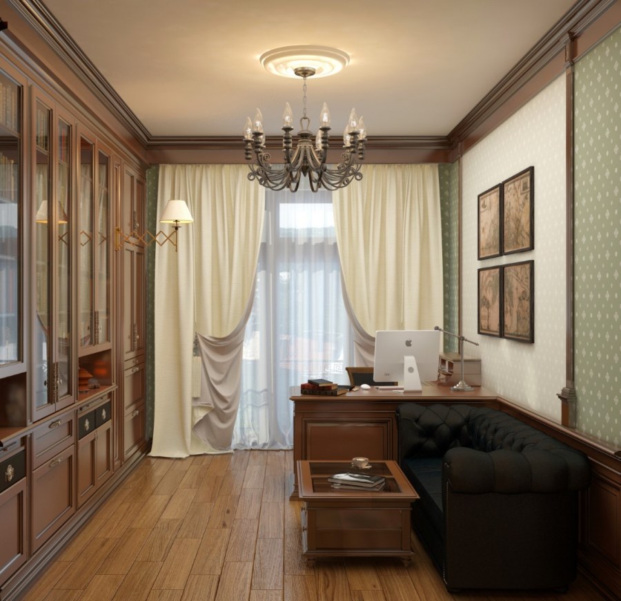 Интерьер кабинета в маленькой комнате