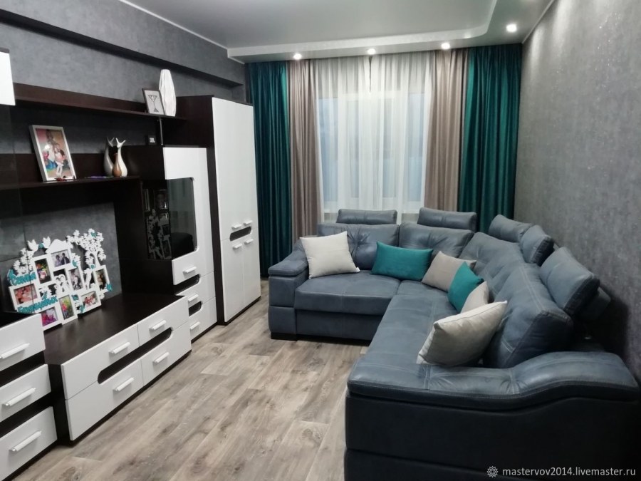 Серо бирюзовые шторы