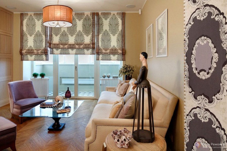 Римские шторы в гостиной экостиль